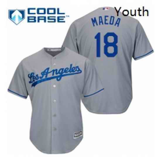 Youth Majestic Los Angeles Dodgers 18 Kenta Maeda Replica Grey Road Cool Base MLB Jersey